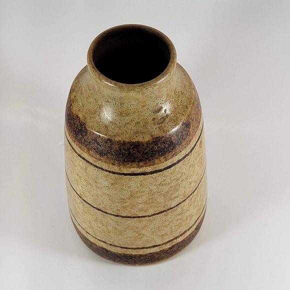Small Ceramic Vase Brown with Stripes Pottery Craft Handcrafted Stoneware - Picture 2 of 7